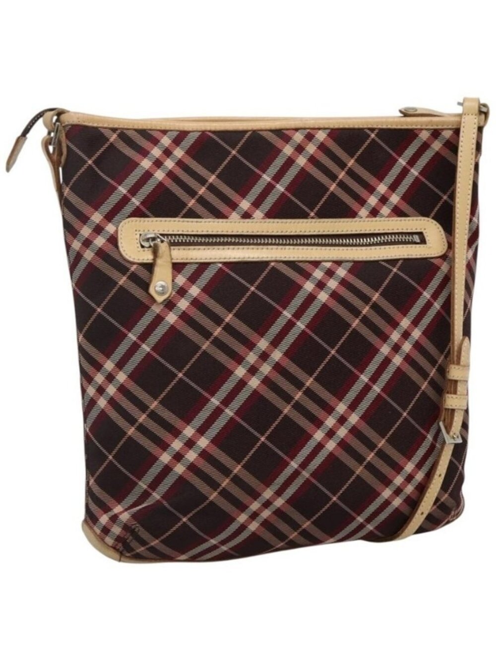 Authentic BURBERRY Nova Check Blue Label Shoulder Bag Canvas Red Silver